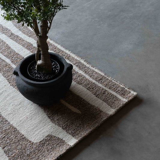 PWL Ivory Brown Handcrafted Beige and Brown Wool Rug -101 Rug